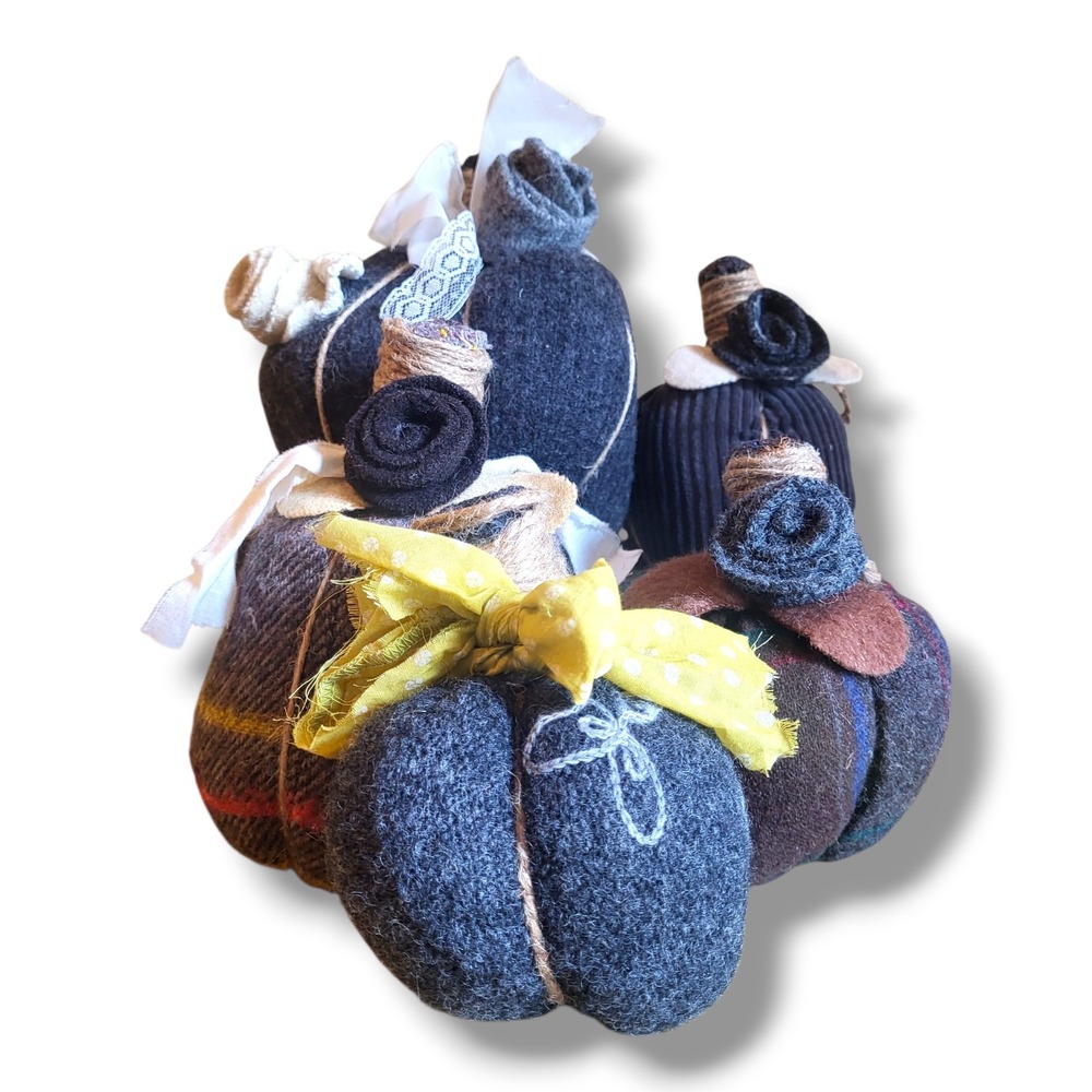 Handmade Fabric Pumpkins Set of 5 Plaid Corduroy Fall Rustic Farmhouse Decor